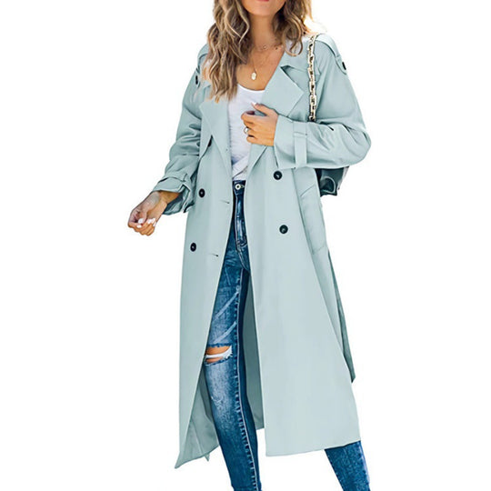 Damen eleganter Trenchcoat mit doppelt Reihe Knopfverschluss und Taillengürtel EB