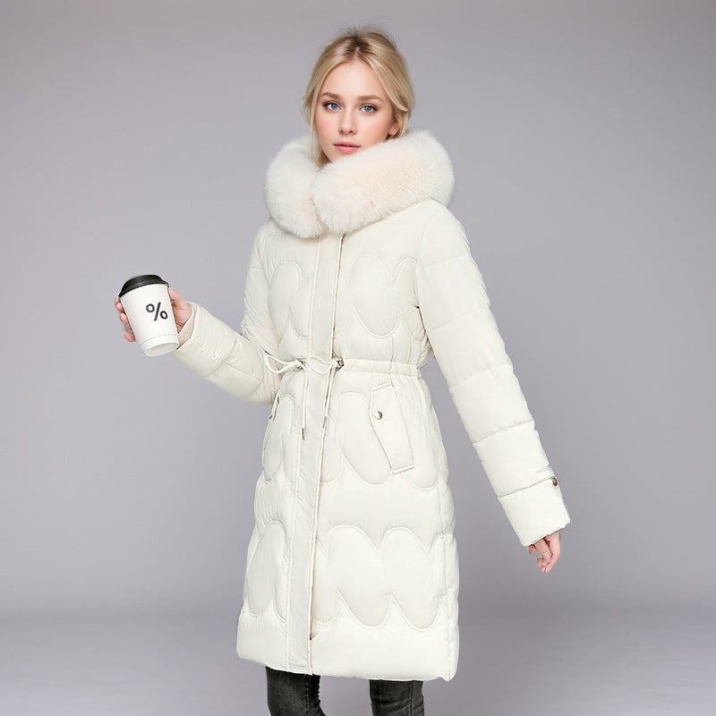 Damen modischer Puffer-Mantel mit abnehmbarem Kunstfellkragen und taillierbarem Gummizug EB