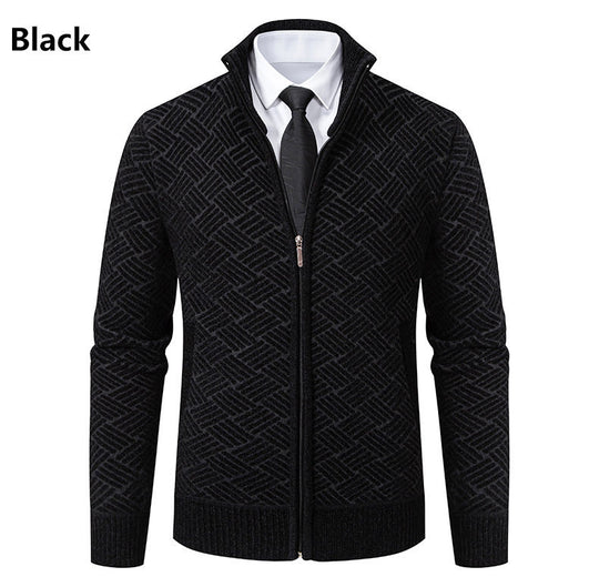Herren Strickjacke mit modernem Zipper und kreativem Muster EB