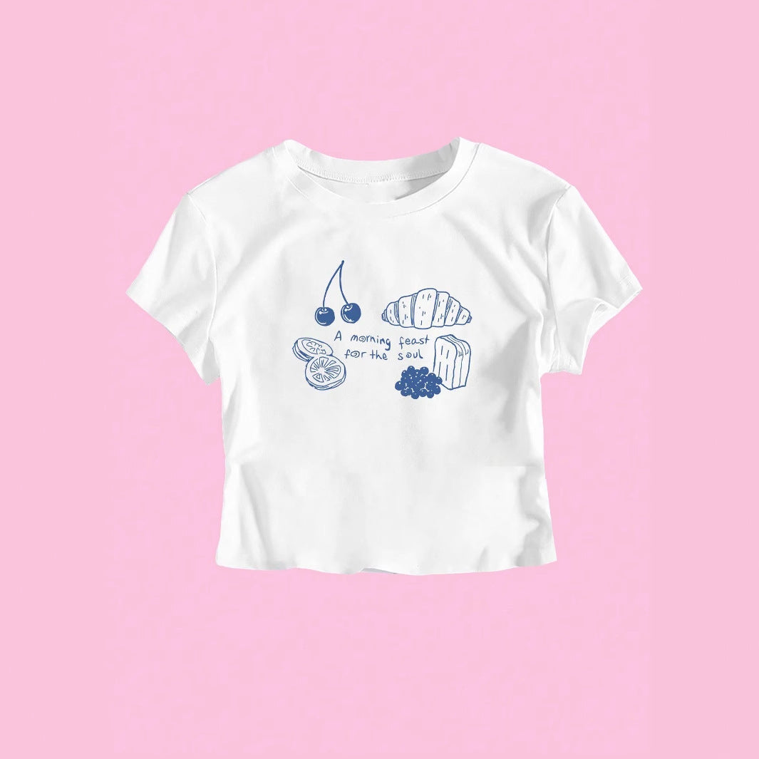 Damen T-Shirt mit kreativem Frühstücksdesign EB