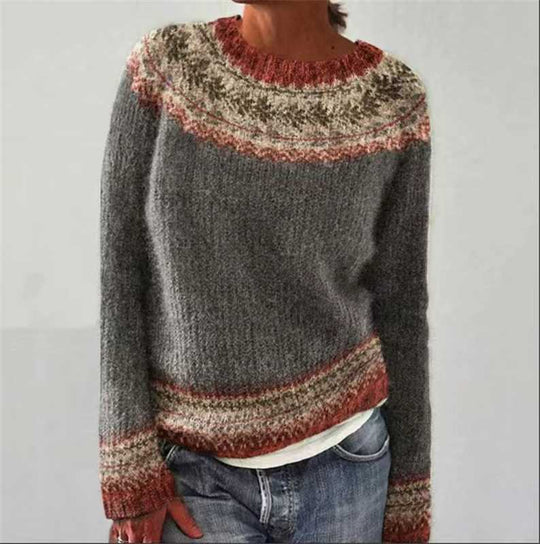 Damen nan Norwegerpullover aus Wollmix mit Rundhalsausschnitt und traditionellem Fair-Isle-Yoke EB