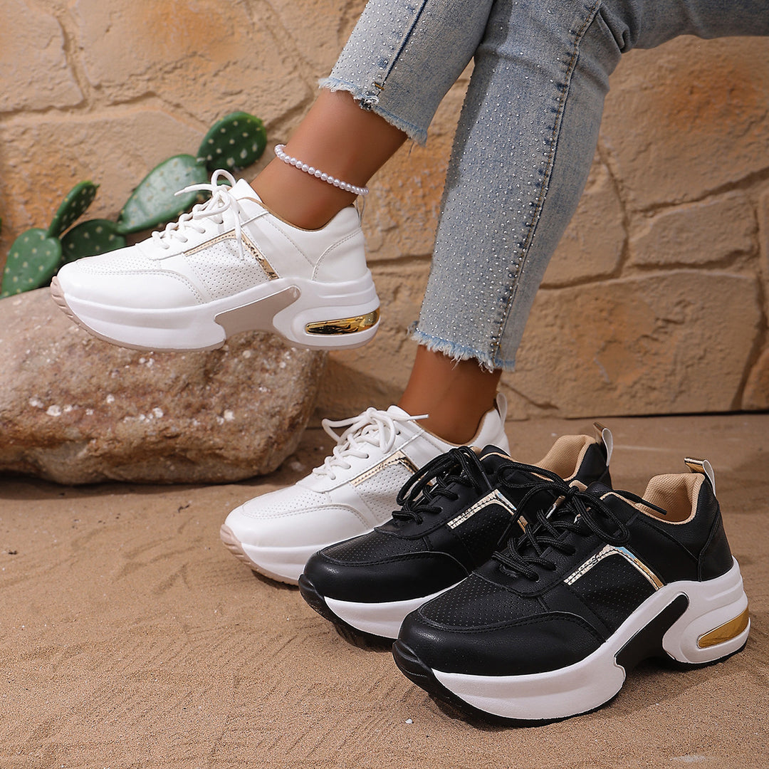Damen modische Sneakers mit atmungsaktivem Obermaterial und stilvollem Metallic-Detail EB