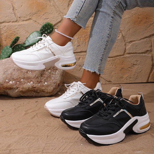 Damen modische Sneakers mit atmungsaktivem Obermaterial und stilvollem Metallic-Detail EB