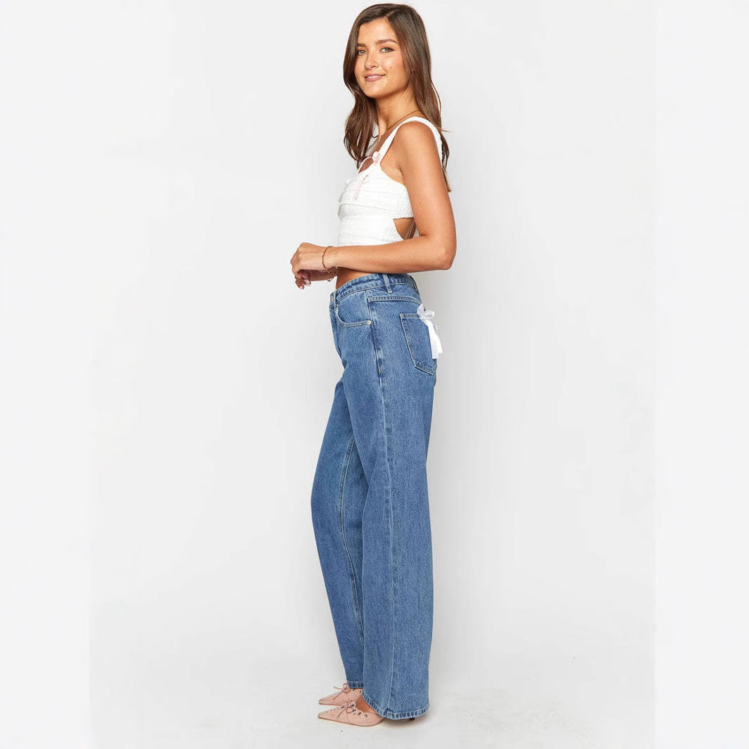Damen Hohe Taille Jeans mit weitem Bein und klassischem Schnitt EB