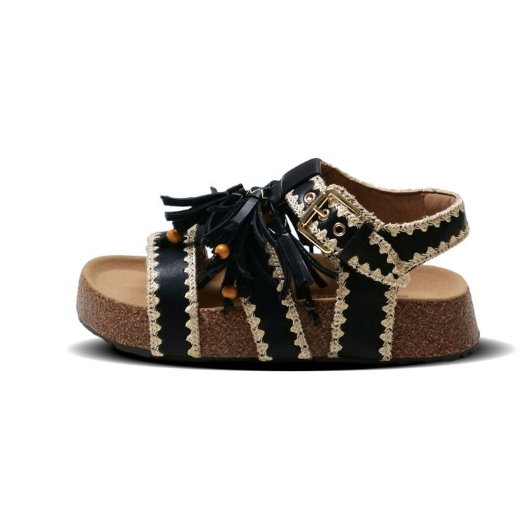 Damen lässige Sandalen mit dekorativen Quasten und verstellbarem Riemen EB