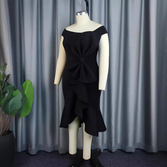 Damen Elegantes Abendkleid mit asymmetrischem Rüschendesign EB