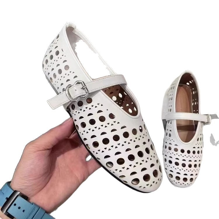 Damen bequeme Ballerina-Schuhe mit floralem Lochmuster EB