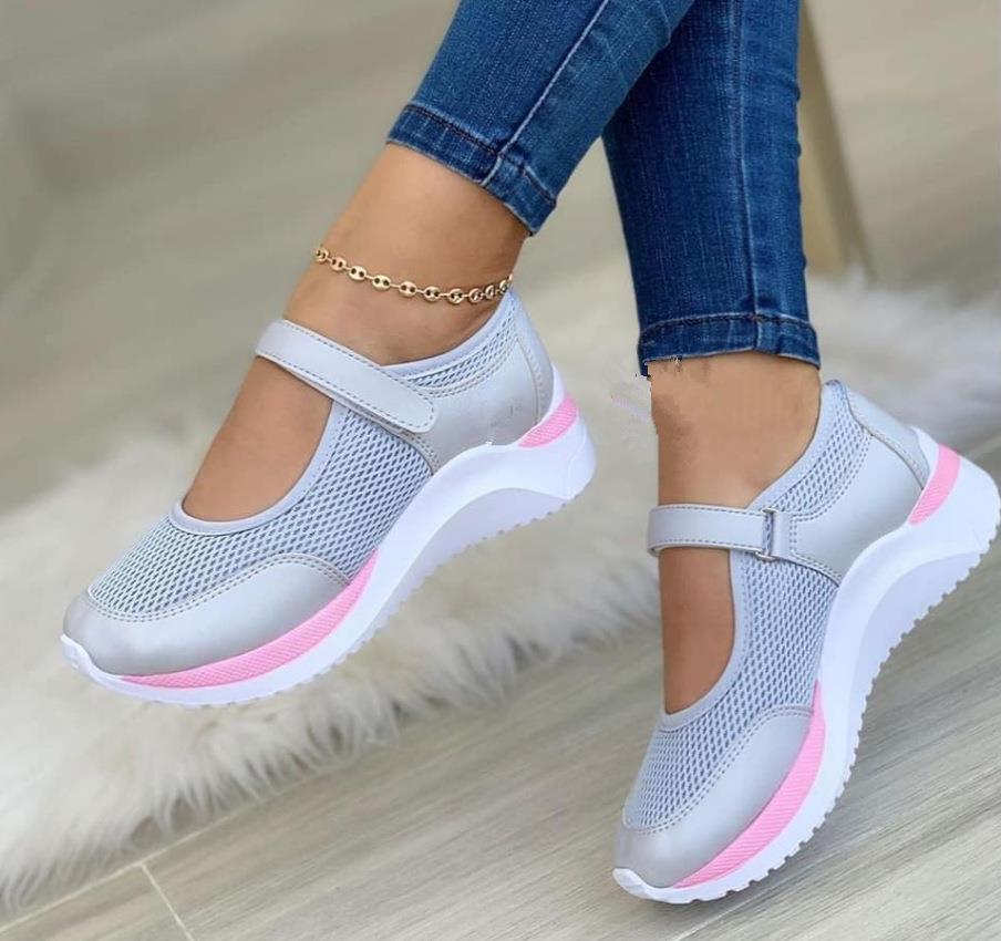 Damen bequeme Mesh-Sneakers mit Klettverschluss EB