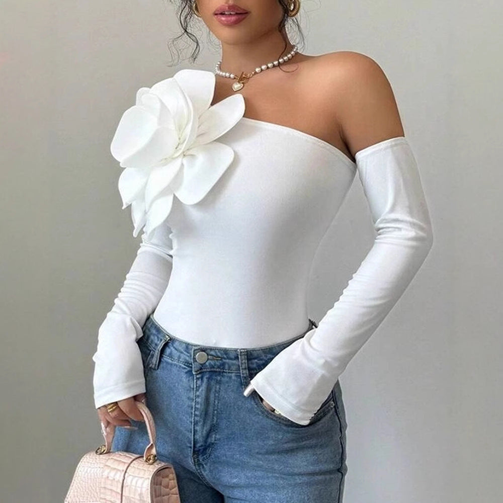 Damen Body mit eleganter Bloom-Applikation und langem Arm EB