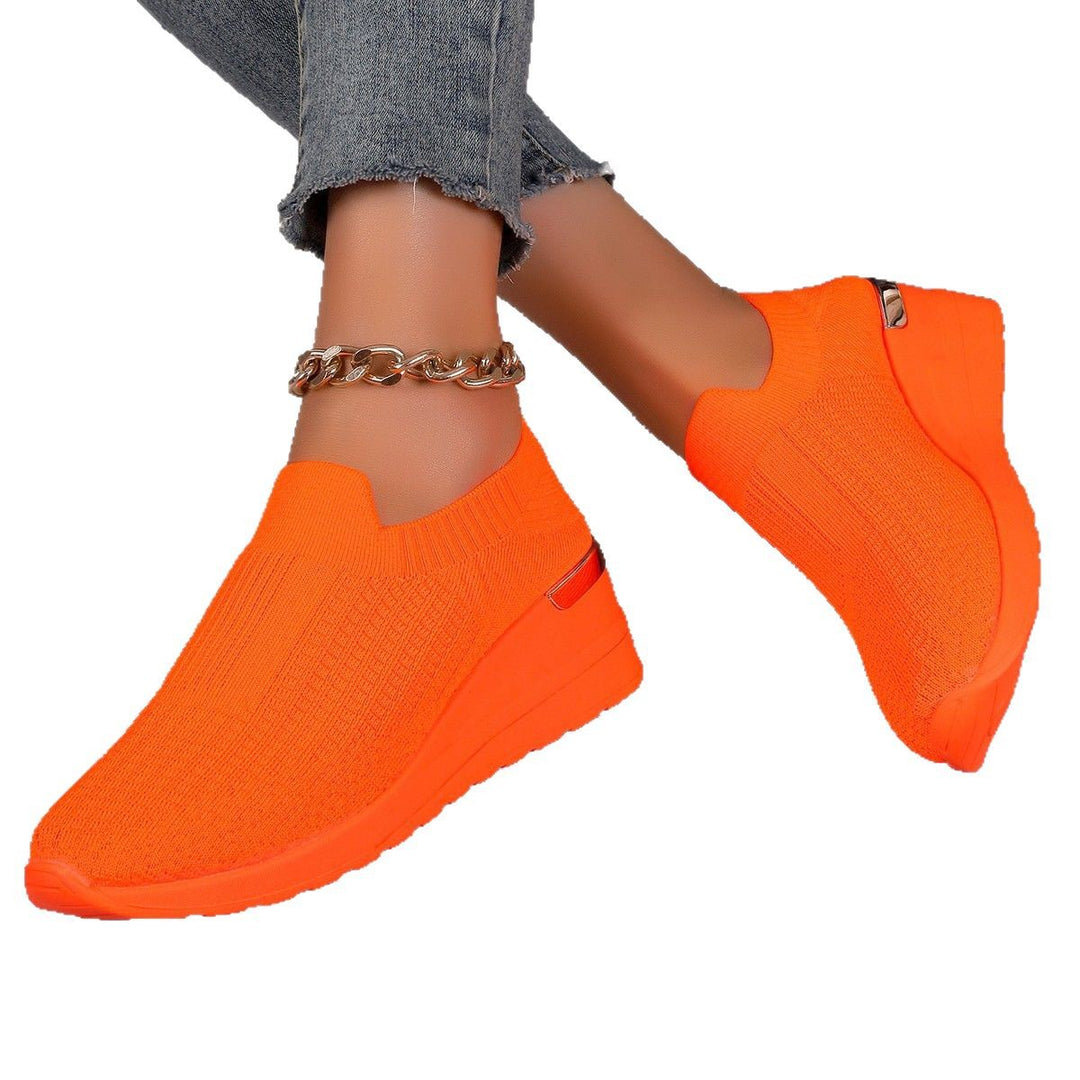Damen  Sock-Sneaker mit elastischem Strickoberteil Leopardmuster und keilprofilsohle EB
