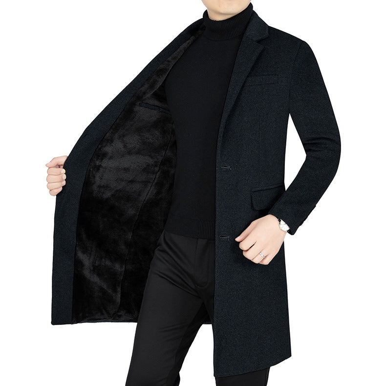 Herren Langer Wollmix-Mantel mit durchgehendem Kunstfell-Futter und schlanker Silhouette EB