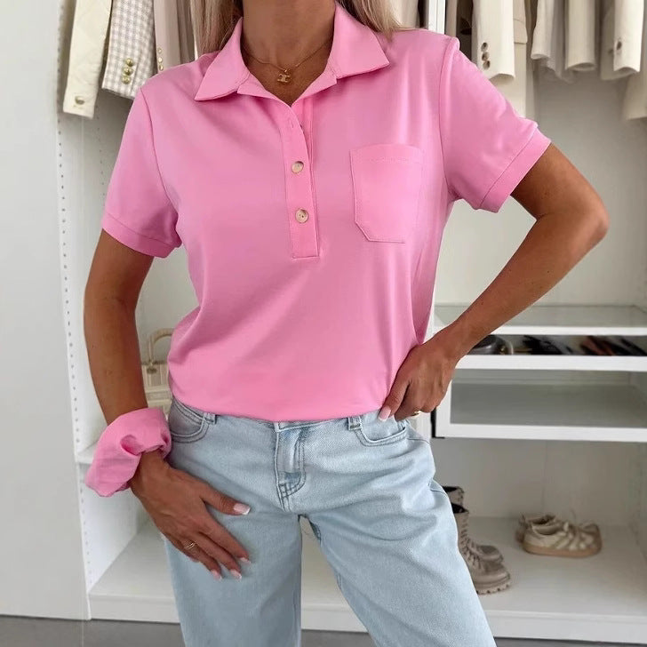 Damen Poloshirt mit Knopfleiste und Brusttasche EB