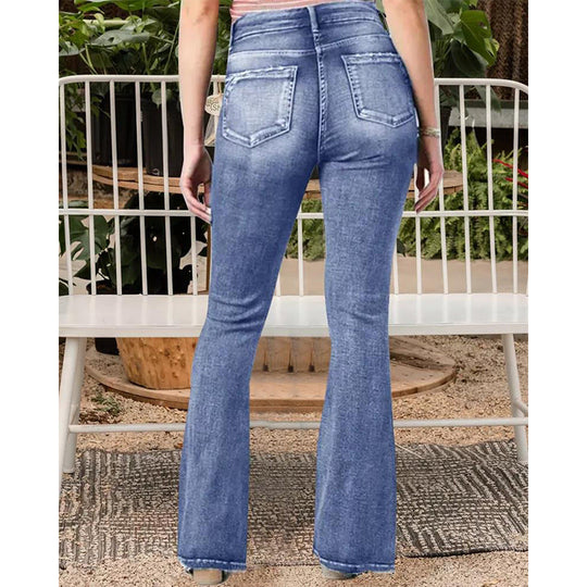 EB | Beliebte Weinlese Seitenknopf Hohe Taille Skinny Jeans
