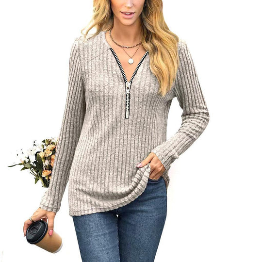 Damen Strickpullover mit modernem Reißverschluss EB