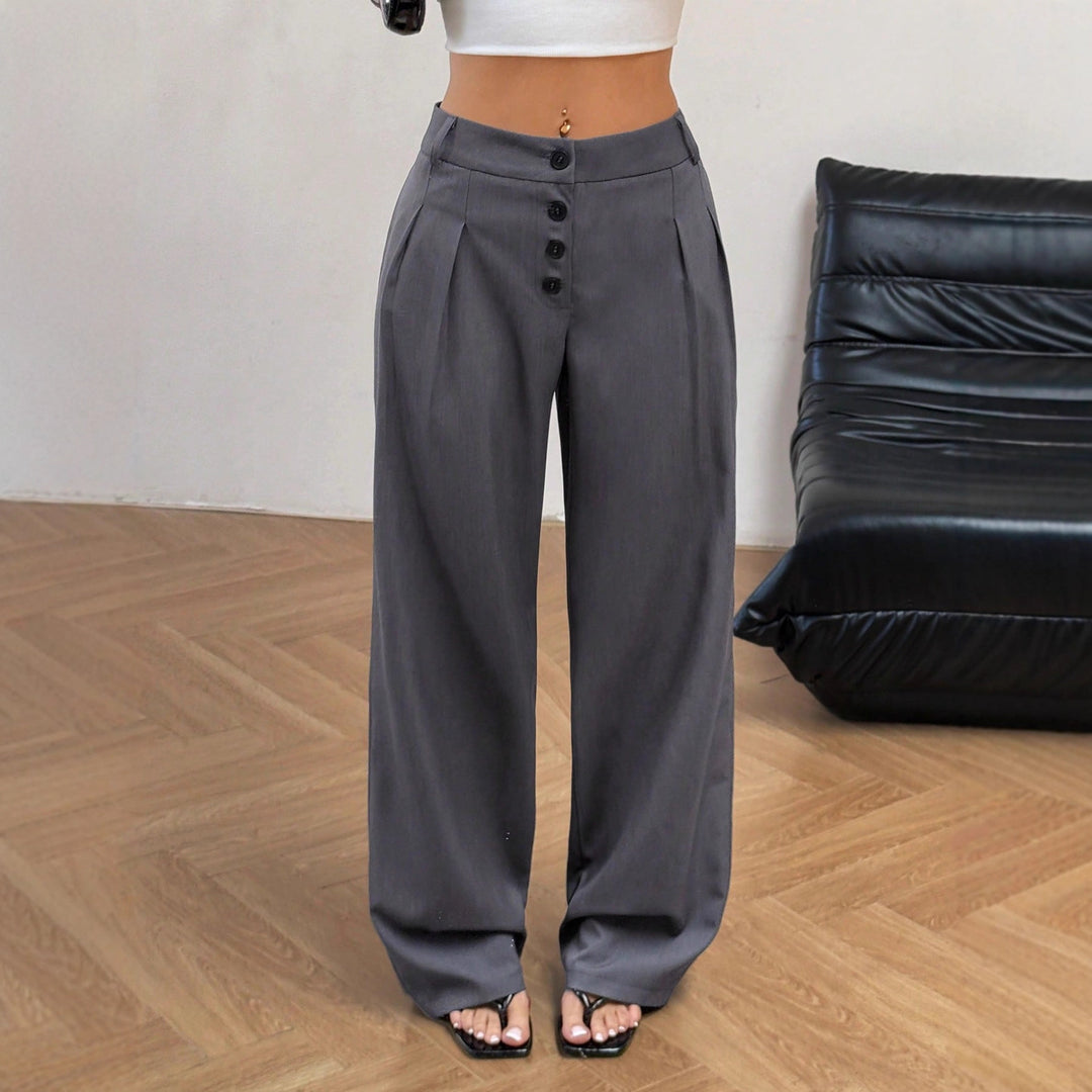 Damen Hochtaillierte Bundfalten-Hose mit Knopfleiste und weitem Bein EB