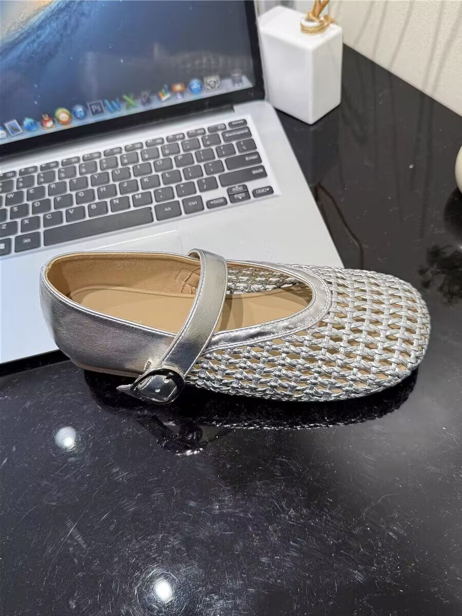 Damen Glamouröse Ballerinas mit dekorativen Riemen und geschmeidigem Obermaterial EB