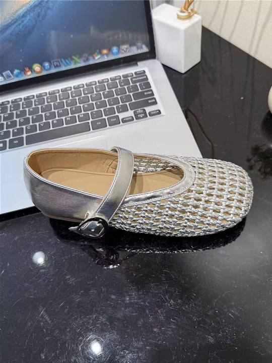 Damen Glamouröse Ballerinas mit dekorativen Riemen und geschmeidigem Obermaterial EB