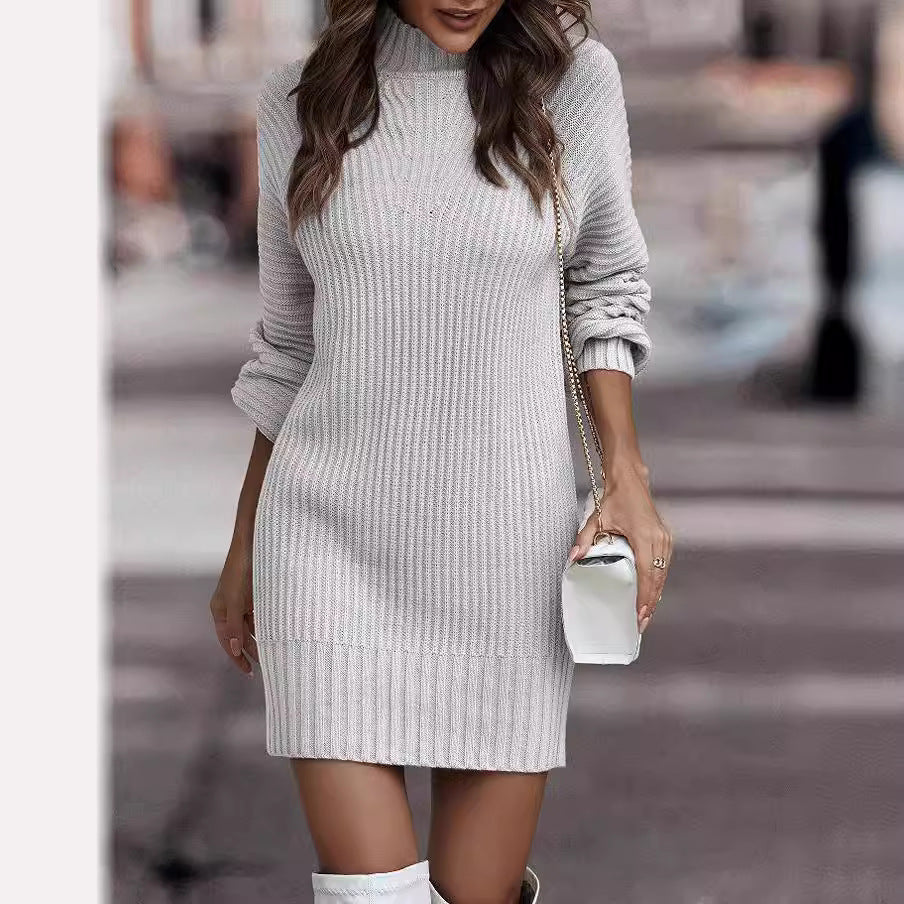 Damen nan Strickkleid mit Rollkragen und Ballonärmeln EB
