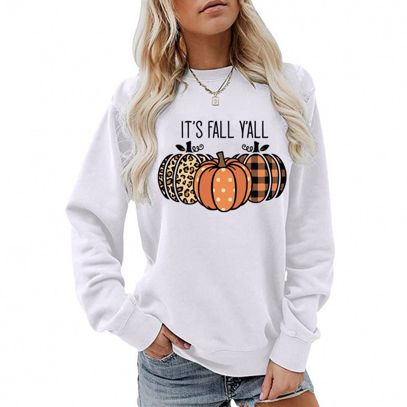 Damen nan lässiges Herbst Sweatshirt mit Kürbismotiv und Rundhalsausschnitt EB