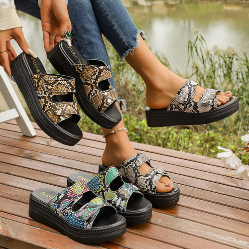Damen Komfortable Slipper-Sandalen mit verstellbaren Klettverschlüssen und rutschfester Sohle EB