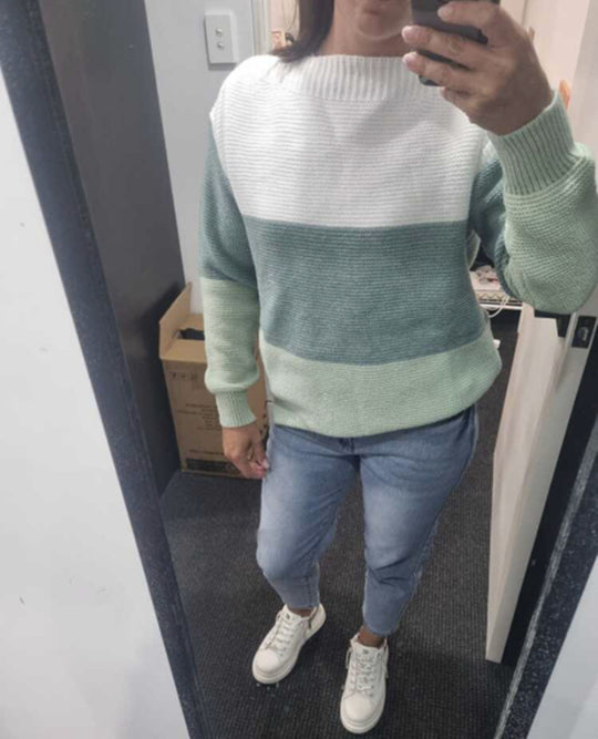 Damen Gemütlicher Strickpullover mit Farbblockdesign EB