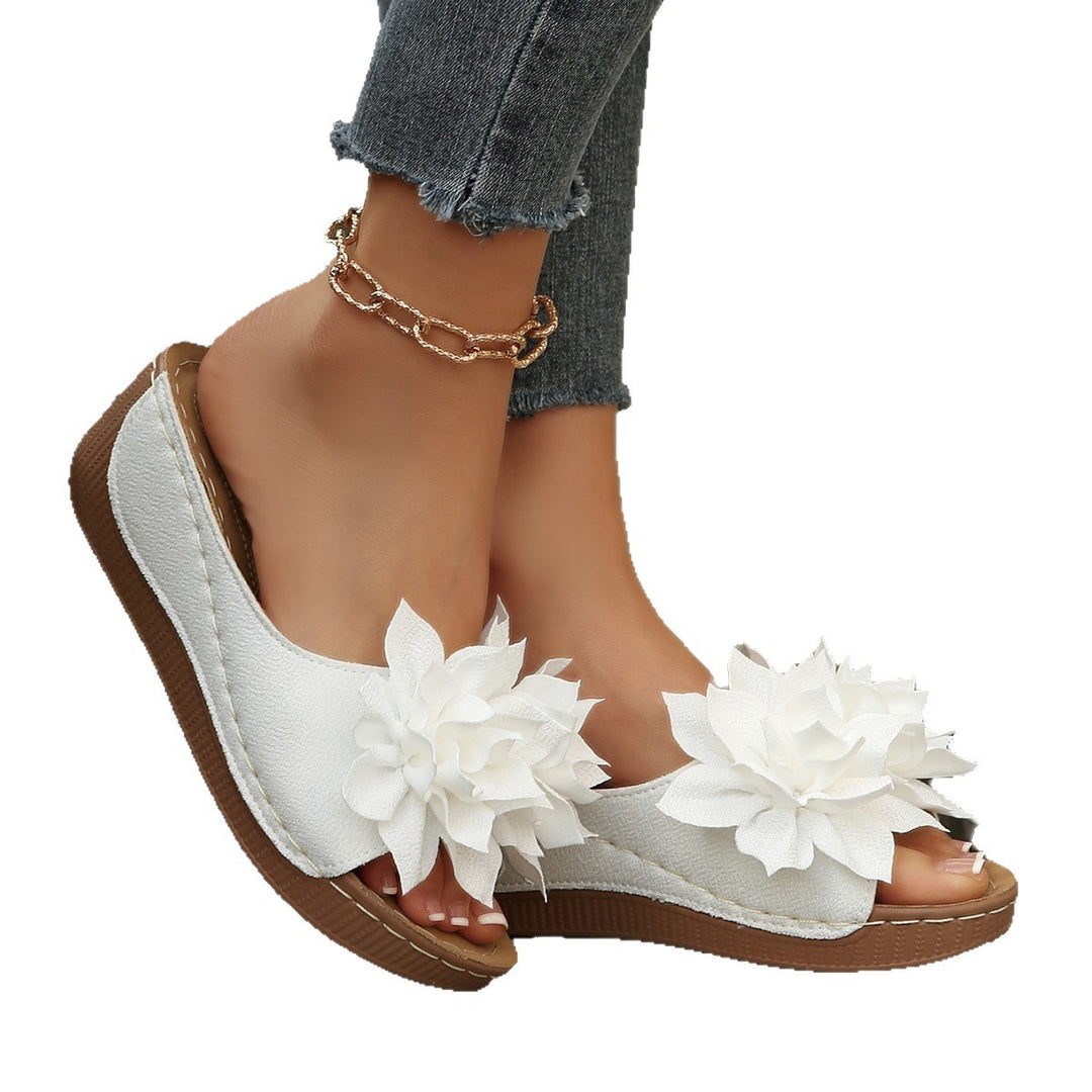 Damen Komfortable Slides mit dekorativem Blumen-Design EB
