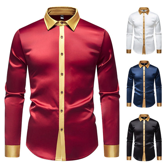 Herren Elegantes Langarmhemd mit Satin-Details EB