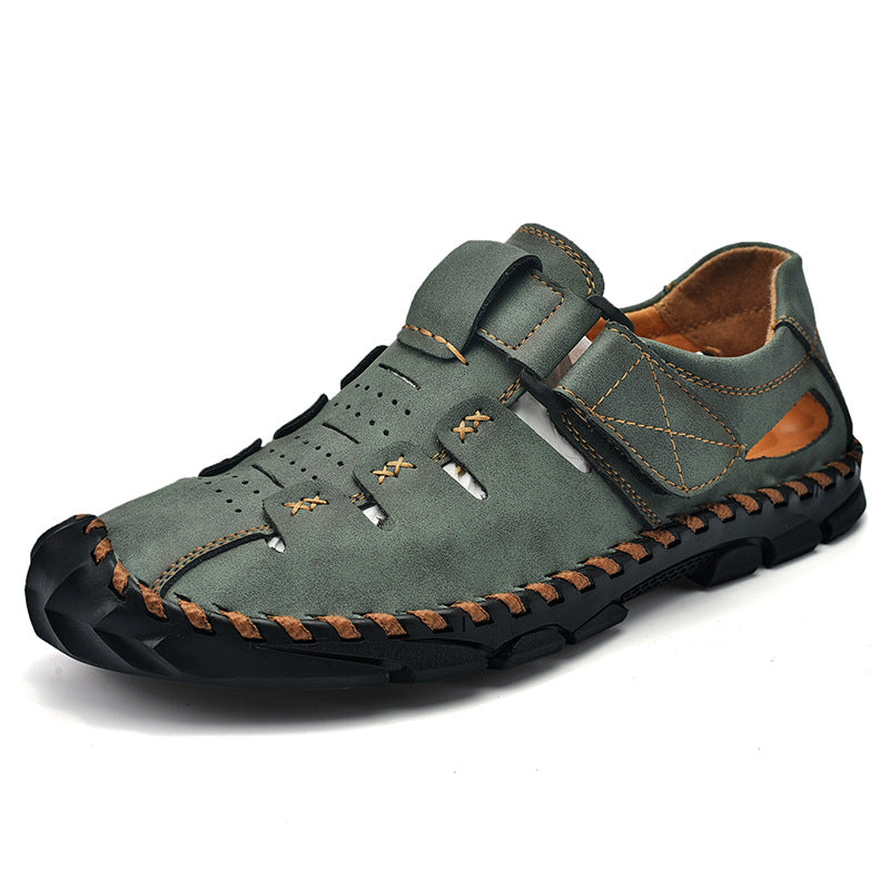Herren Bequeme Leder-Sandalen mit verstellbarem Klettverschluss EB