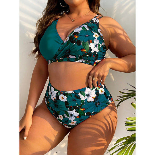Damen Hochgeschnittener Bikini mit floralem Wickeldesign EB
