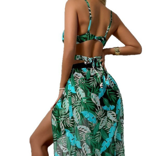 Damen Zweiteiler Bademode mit hohem Beinausschnitt und floralem Design EB