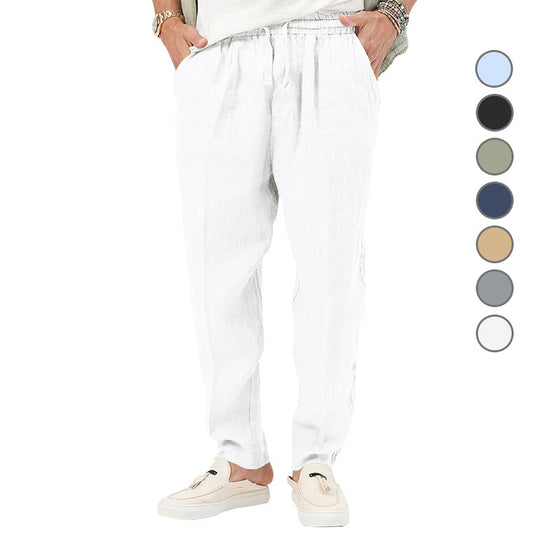 Herren Leichte Leinenhose mit elastischem Bund und praktischen Eingrifftaschen EB