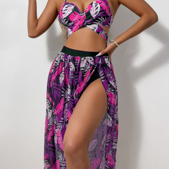 Damen Bikini-Set mit extravagantem Cut-Out und floralem Rock EB