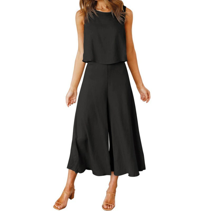 Damen Jumpsuit mit fließendem Schnitt und weitem Bein EB