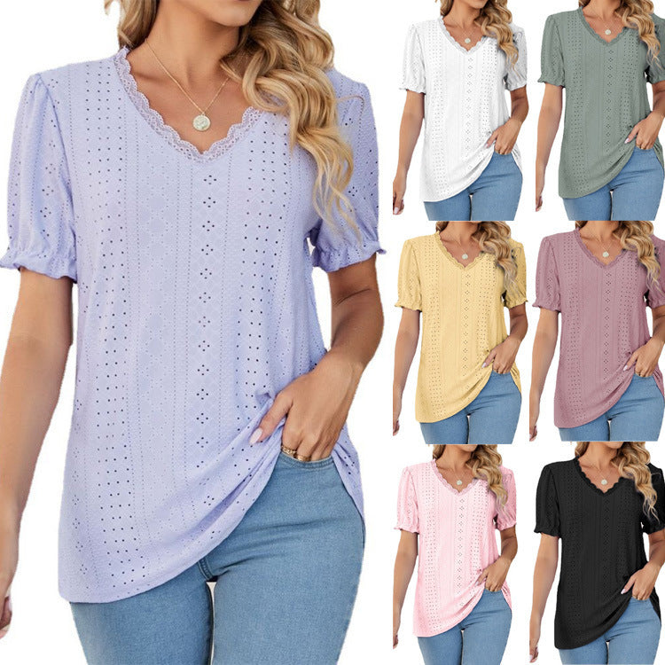 Damen Bluse mit luftigen Rüschen und durchbrochenem Design EB