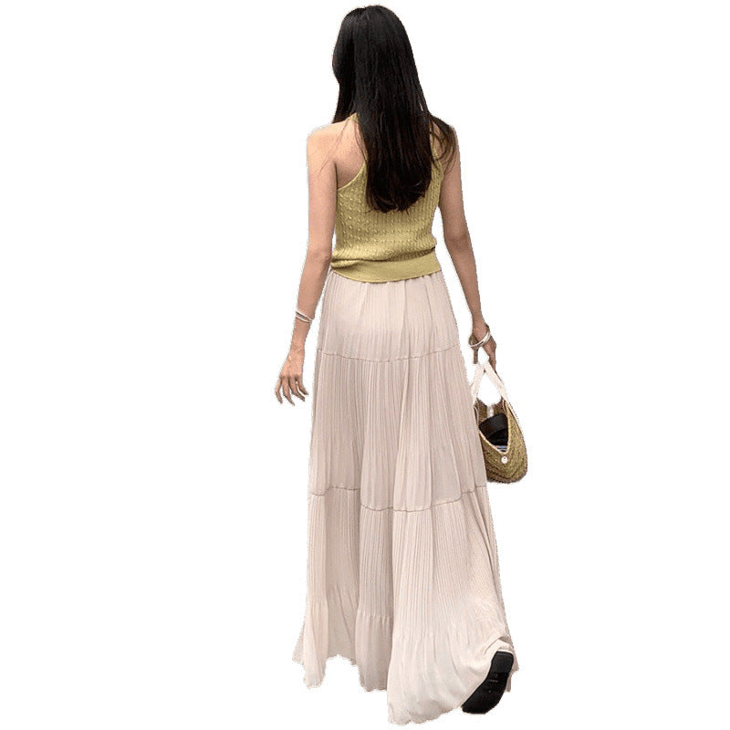 Damen Falten Maxi Rock EB