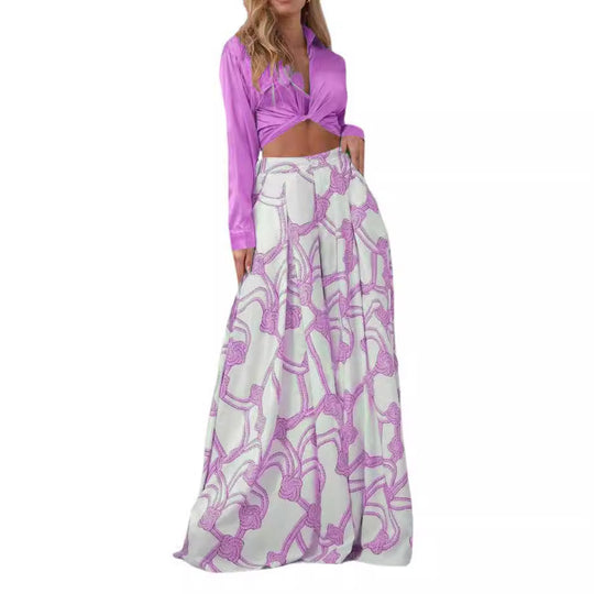 Damen elegantes Wickeloberteil mit langem Ärmel und Maxi-Rock EB