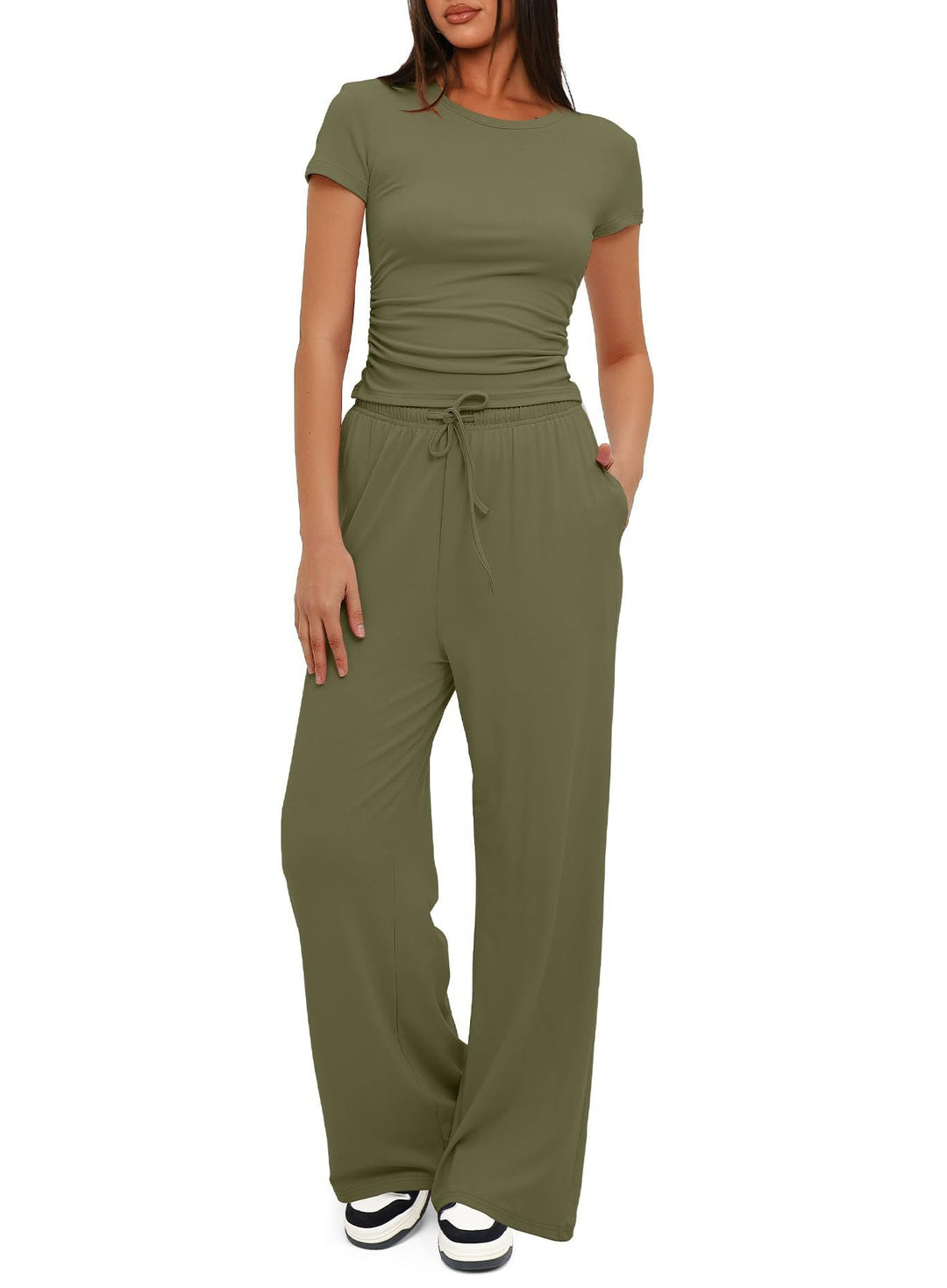 Damen Lässiges Lounge-Set mit weitem Oberteil und bequemen Hosen EB