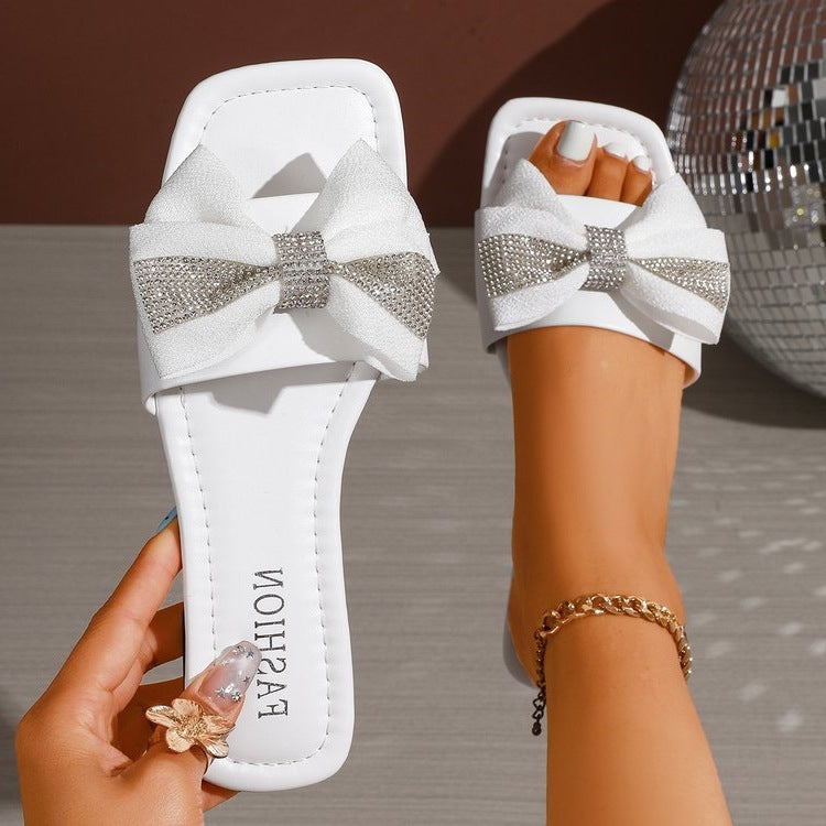 Damen Glamouröse Slides mit funkelnder Schleifen-Pailletten-Verzierung EB