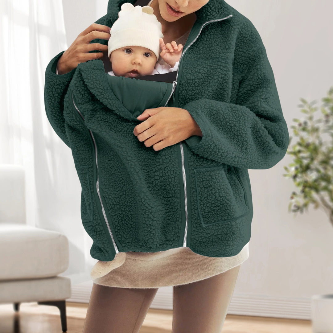 Damen nan oversized Teddyfleece Jacke mit Stehkragen und durchgehendem Reißverschluss EB