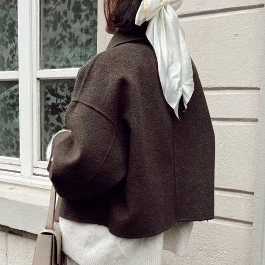 Damen oversized Wolljacke mit elegantem Kragen EB