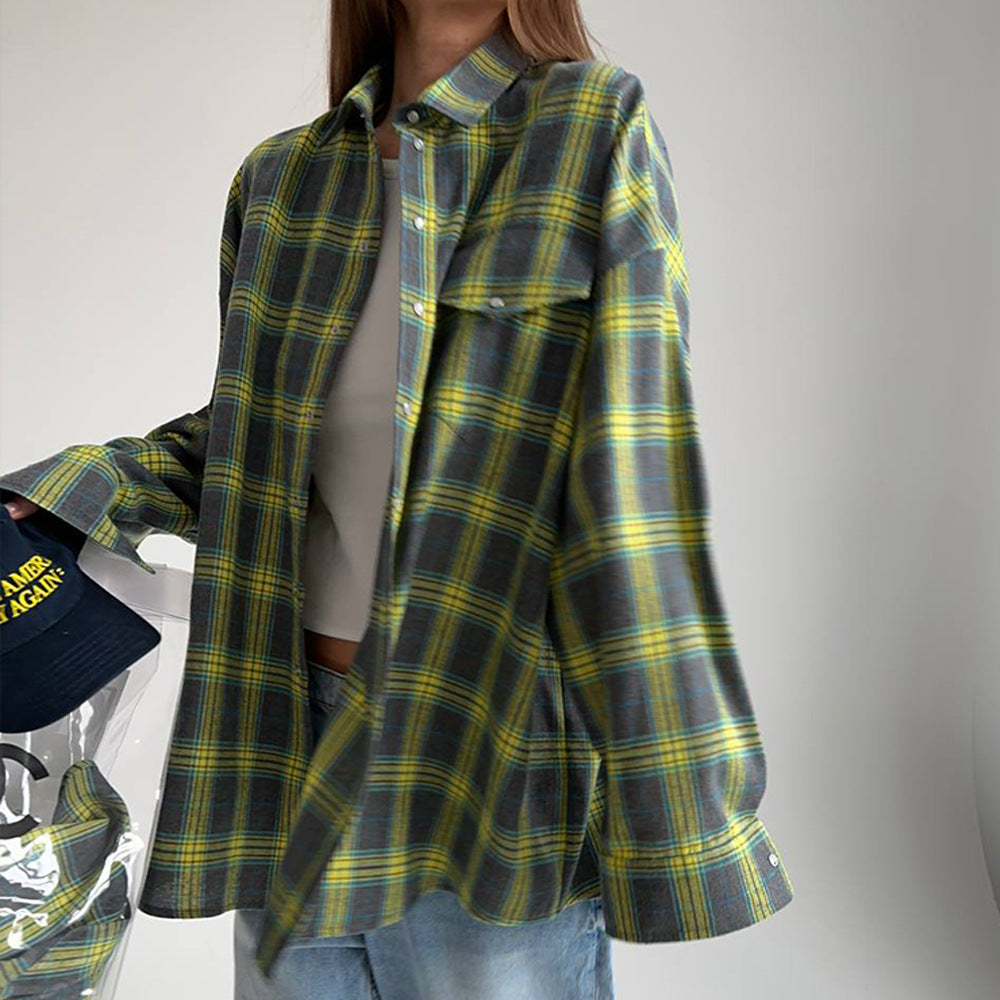 Damen karierte Hemdbluse im lässigen Oversize-Stil EB