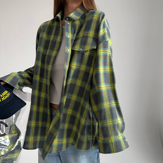 Damen karierte Hemdbluse im lässigen Oversize-Stil EB