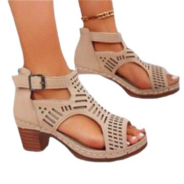 Damen Elegante Hochhackige Sandalen mit perforiertem Riemendesign EB