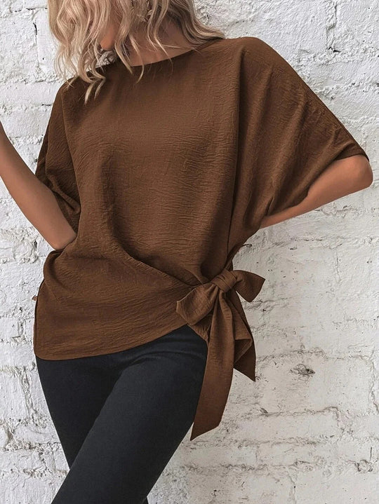 Damen Oversize-Bluse mit Seitenschleife und Fledermausärmeln EB