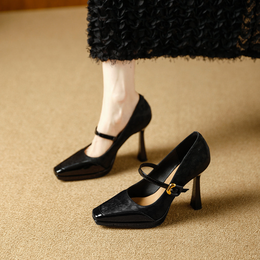 Damen elegante Mary Jane Pumps mit luxuriösem Glanz und modischem Riemendesign EB