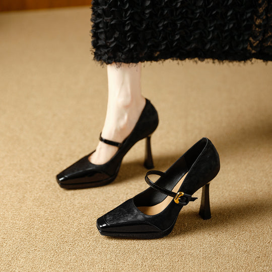 Damen elegante Mary Jane Pumps mit luxuriösem Glanz und modischem Riemendesign EB