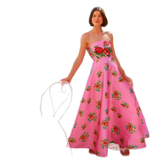 Damen Ballkleid mit floralem Oberteil und schwingendem Rock EB