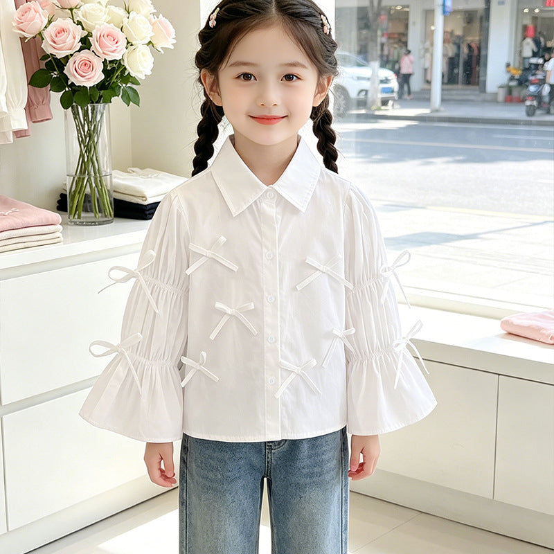 Mädchen Bluse mit Rüschendetails und Schleifen EB