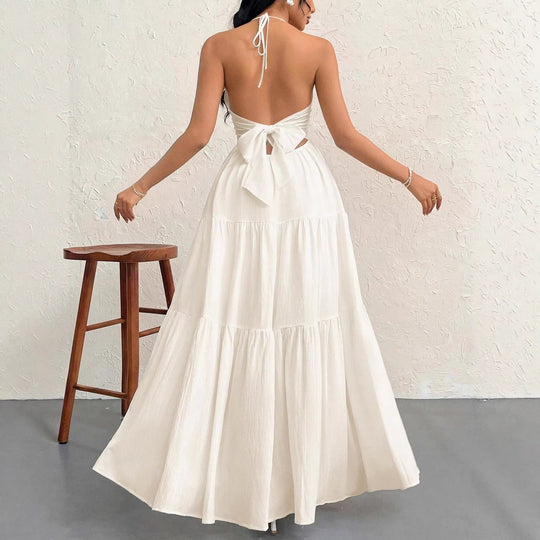 Damen Maxikleid mit tiefer Frontausschnitt und schwingendem Rock EB