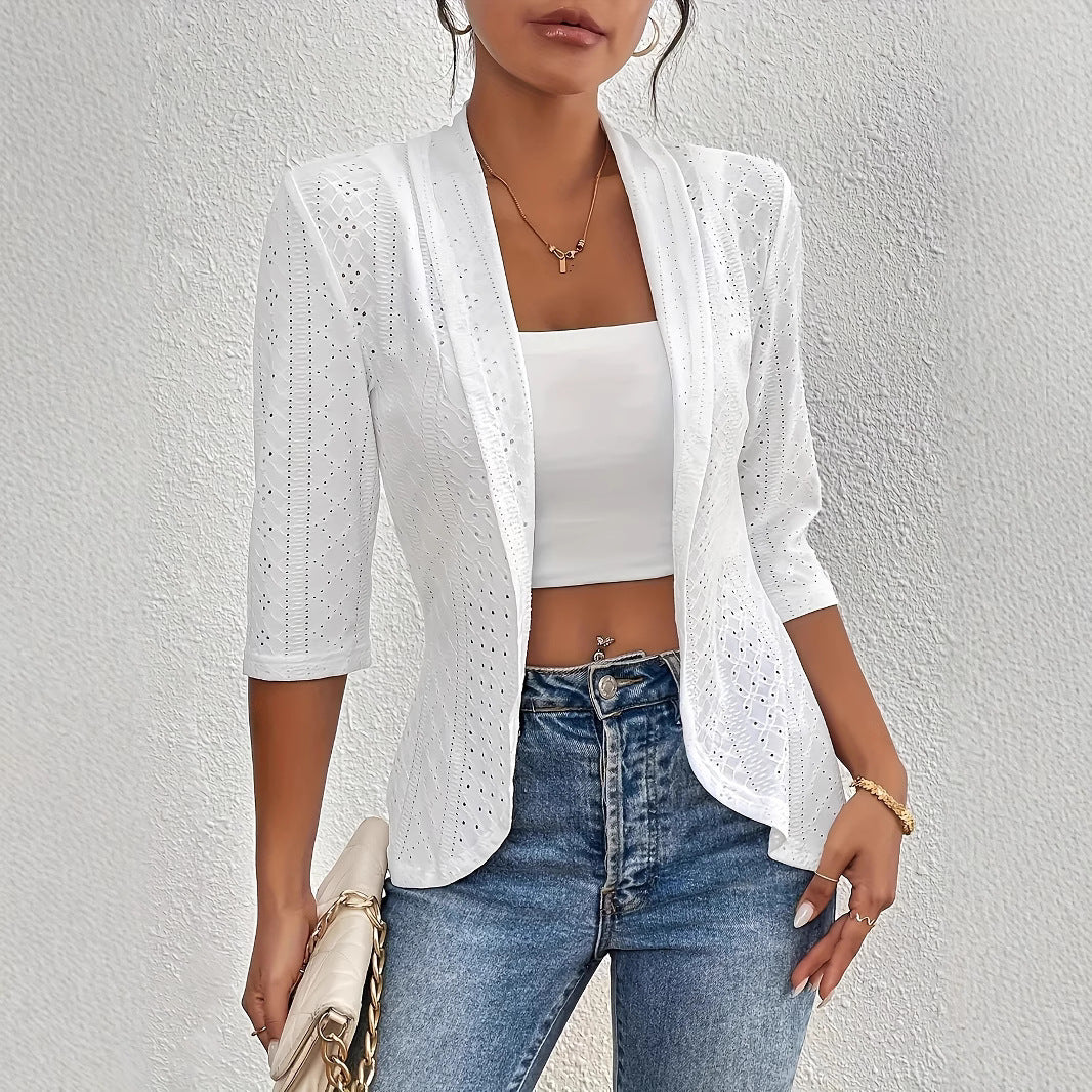 Damen Blazerjacke mit Lochmuster und lässigem Schnitt EB